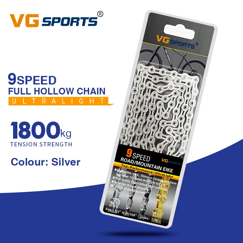 9s full holllow yin VG Sports 8 9 10 11 цепь для скоростного велосипеда Серебряная полуполая велосипедная цепь для горного велосипеда полые цепи сверхлегкие 116л золотые - Цвет: 9s full holllow yin