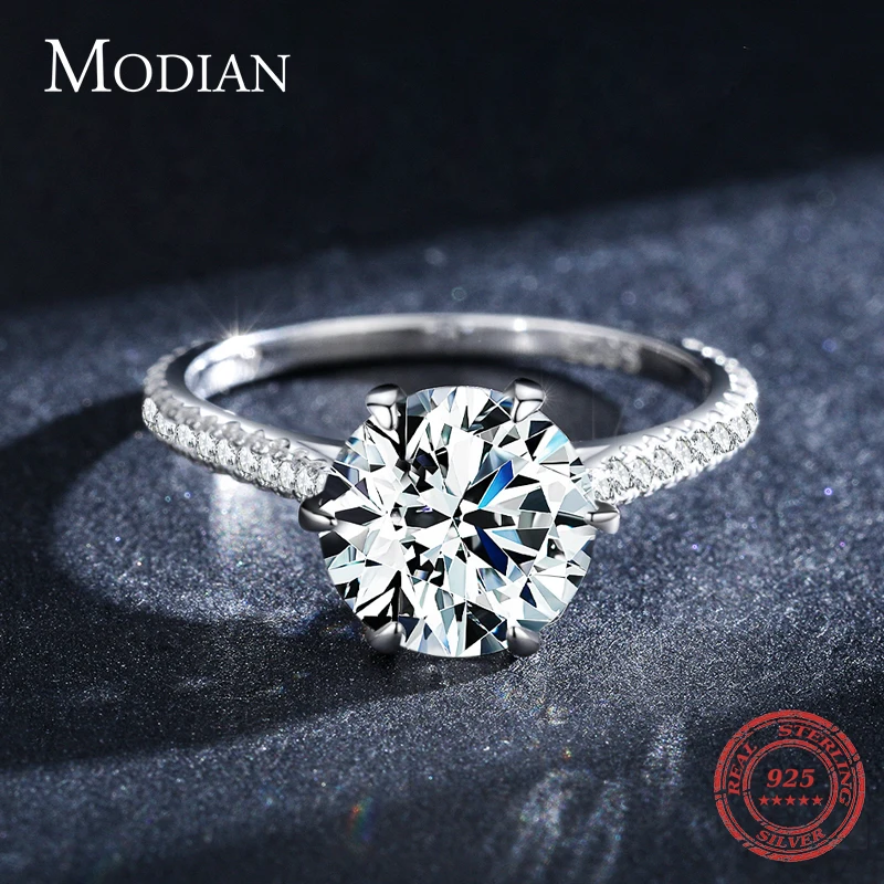 Modian прозрачный 3ct CZ камень кольцо Классический натурального шелка 925