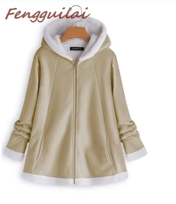 FENGGUILAI женское плотное флисовое пальто с капюшоном и длинным рукавом осенне