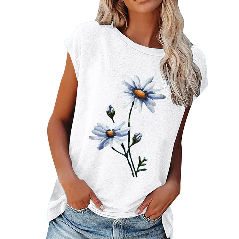 

New Women's Blouse Loose Round Neck Flower Printing Short Sleeved T Shirt Women's Summer Leisure Plus Size Women's Clothing