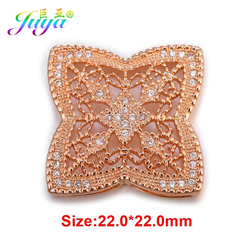 Juya Micro Pave Циркон полый цветок квадратный разъем Подвески Аксессуары для женщин Мода Жемчуг материал для изготовления ювелирных изделий