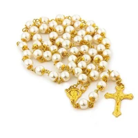 2021 new fashion 8mm beads rosary cross pendant necklaces religious jesus christ catholic choker white pearl chain jewelry