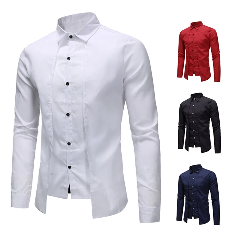 

Men's Daily Chinoiserie Cotton Slim Shirt - Solid Colored Basic Spread Collar Black / Long Sleeve / Spring / Fall