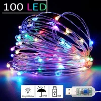 1m 10m usb 8 modes led string fairy lights copper wire christmas tree new years garlands for party christmas decoration
