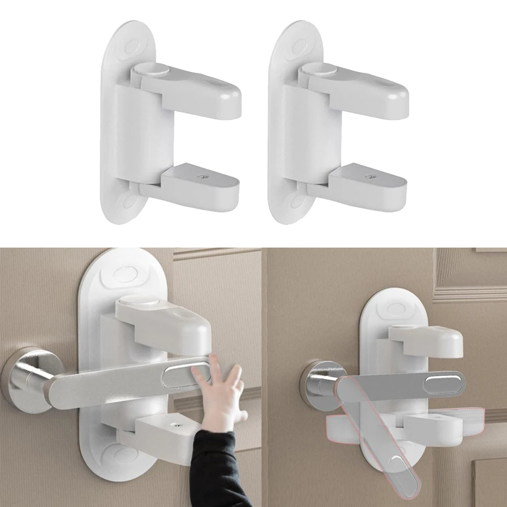 Cerraduras de palanca de puerta de ABS para beb&eacute;, paquete de 2 manijas de seguridad a prueba de ni&ntilde;os, cerraduras de perilla de prueba de beb&eacute; autoadhesivas, Pestillos blancos-0