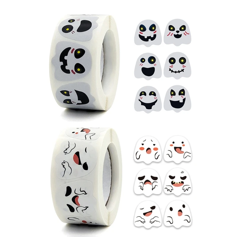 

500pcs Halloween Ghost Face Sticker Horror Sealing Labels for Scrapbooking DIY Gift Packaging Baking Decor