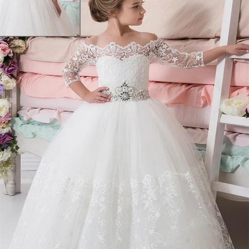 Picture style Элегантные Платья с цветочным узором для девочек; кружевное платье с аппликацией для торжеств; платья с короткими рукавами и бантом для девочек; Детские платья для первого причастия - Цвет: Picture style
