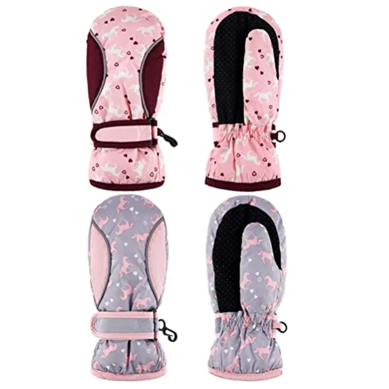 

2 Pairs Of Children's Ski Gloves, Girls' Ski Gloves, Winter Outdoor Activities With Waterproof And Warm Snow Gloves