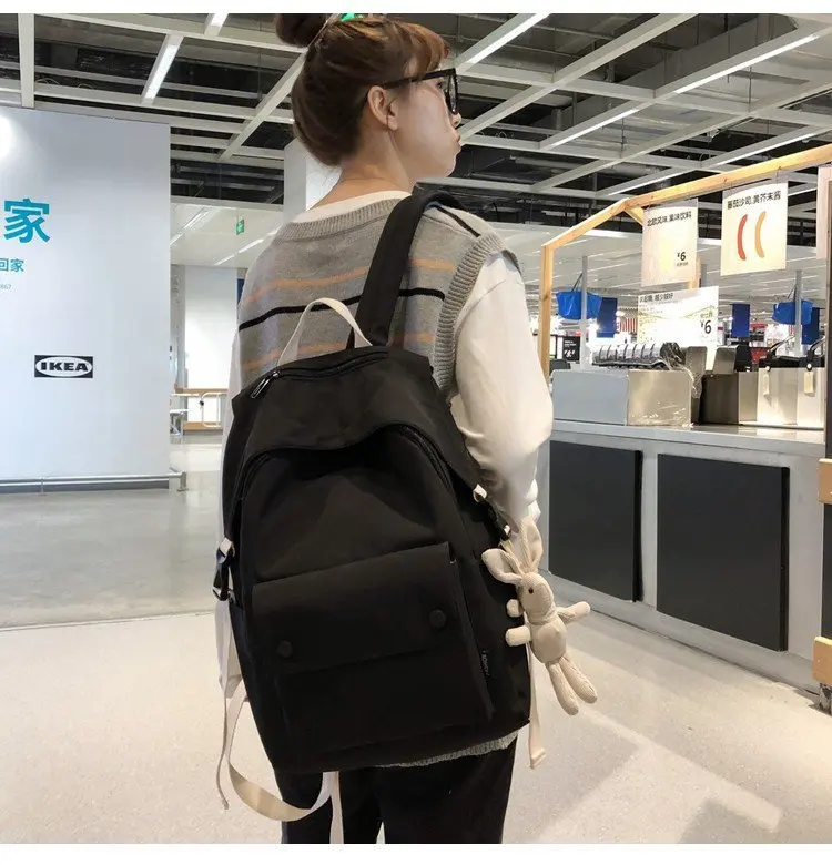 

All-match casual waterproof design large capacity solid color backpack simple student schoolbag female