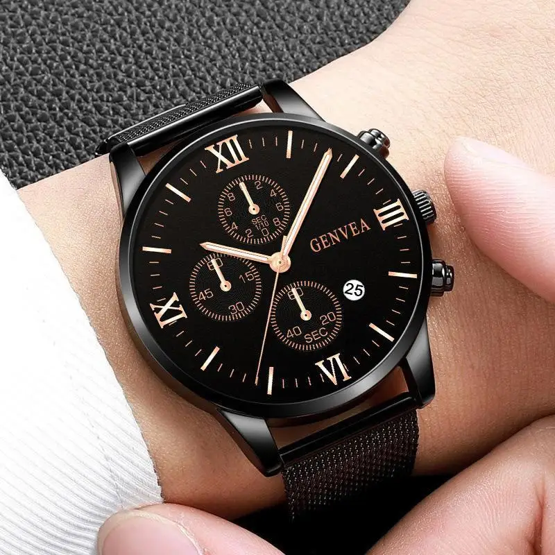 

2021 Men's Fashion Business Calendar Watches Men LuxuryStainless Steel Mesh Belt Analog Quartz Watch relogio masculino