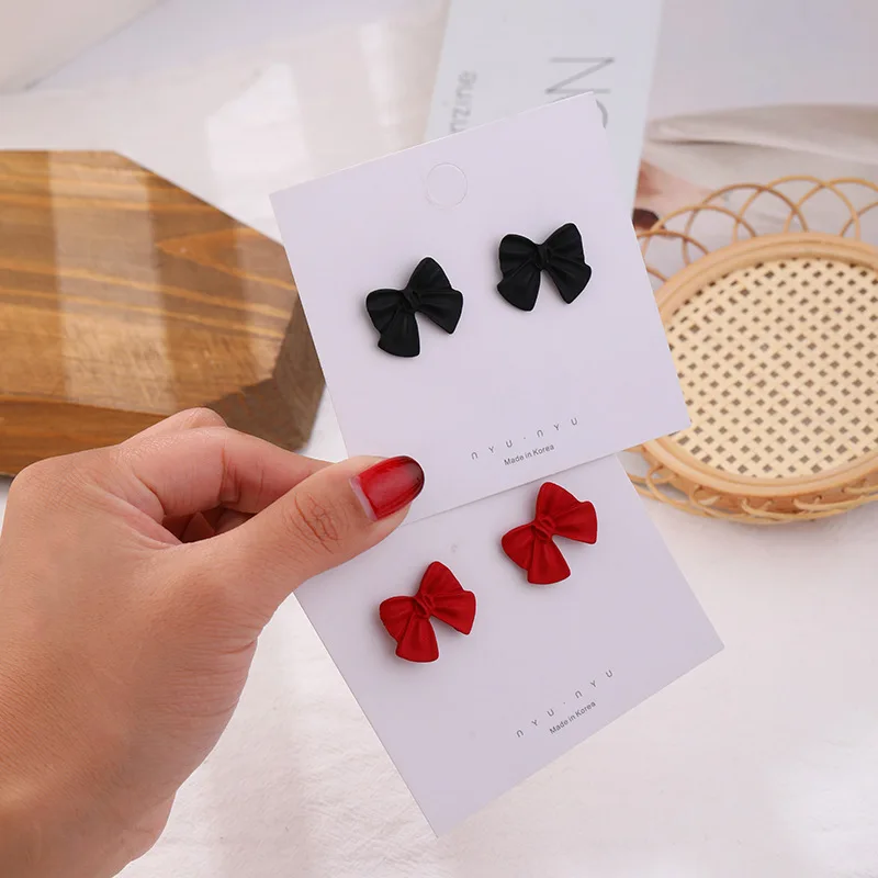 

Romantic Red Black Painted Bow Bowknot Stud Earrings Party Accessories Gifts For Women Girl Autumn Winter Fashion Jewelry