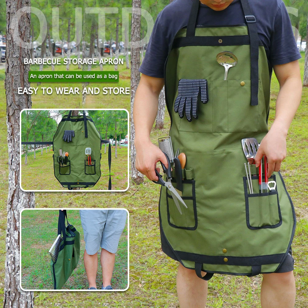 

Фартук из ткани Оксфорд Cl для кемпинга, портативный кухонный фартук для путешествий, барбекю, дров, хранения с несколькими карманами, для му...