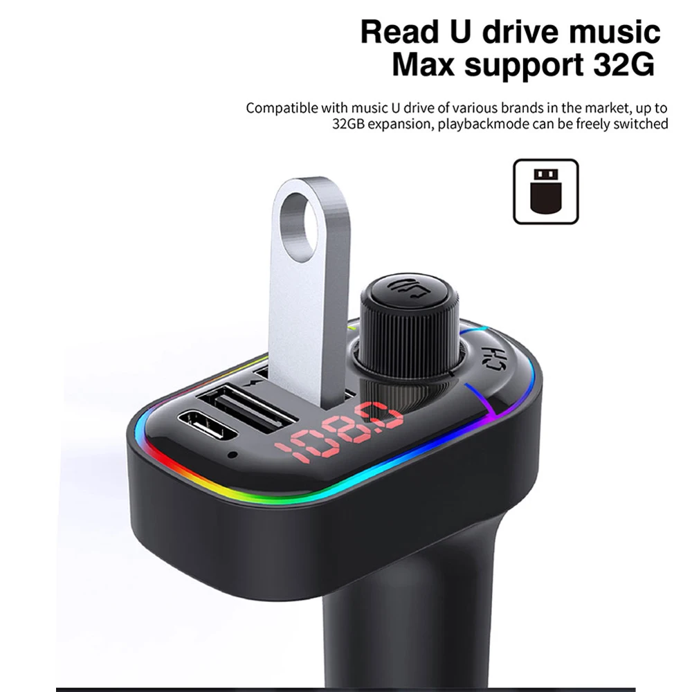 RGB окружающий светильник Автомобильный MP3-плеер Bluetooth 5 0 fm-передатчик