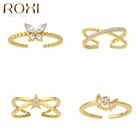 ROXI 925 стерлингового серебра сладкий двойной Слои с изображением луны и звезд, кольцо на палец для женщин обручальное кольцо на палец, свадебные ювелирные изделия, оптом