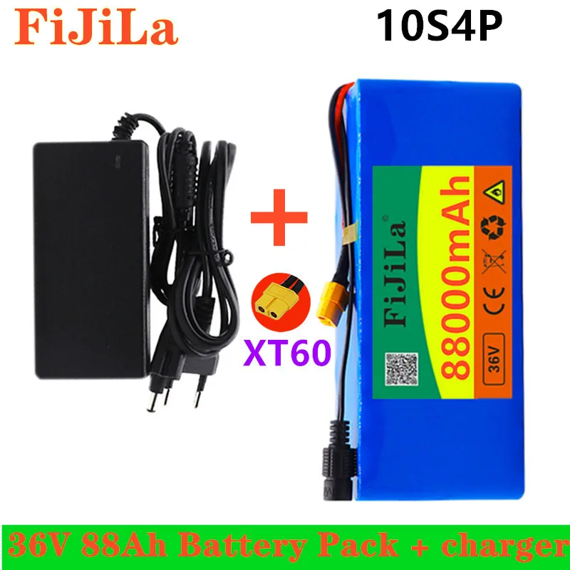 

Аккумуляторная батарея 36 В 10S4P 88Ah 500 Вт, аккумулятор высокой мощности 42 в 88000 мАч для электровелосипеда, батарея BMS 42 в с разъемом xt60 + зарядное ...