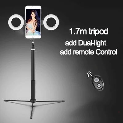 1.7m Dual-light 1,7 м, Выдвижной Штатив для селфи, светодиодный штатив, двойной светильник, зеркальная стойка, 4 в 1, крепление для телефона для iPhone X 8, Android - Цвет: 1.7m Dual-light