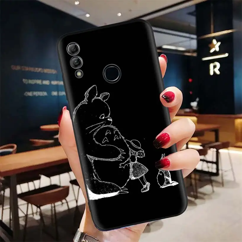 Чехол для телефона Studio Ghibli Totoro черный темно чехол Huawei Y9 Y5 Y6 Y7 2019 Honor 10 9 Lite 9X 8X 8 8A 7X 7A