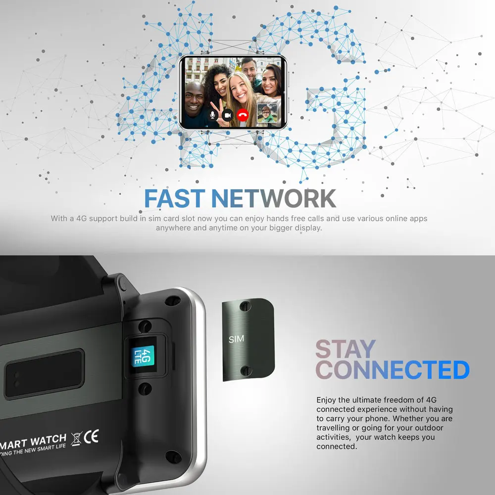 

DM100 4G 2.86 Inch Screen Smart Watch Android 7.1 OS Phone 3 GB 32GB 5MP Camera 480*640 Ips Screen 2700mah Battery Smartwatch