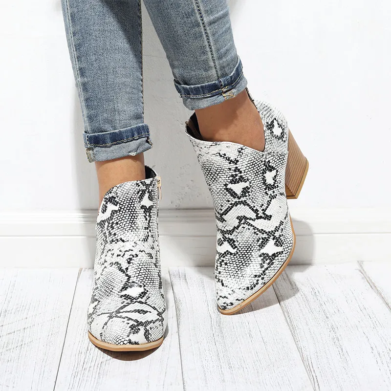

Ladies Ankle Boots Leopard Print PU Leather Fashion High Heels Women's Zipper Ankle Boots Women's Shoes 2021 Mid Heel Ankle Boot