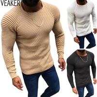 2021 new mens sexy slim fit o neck sweater male high street pleated sweaters pullover solid color long sleeve knitted pullovers