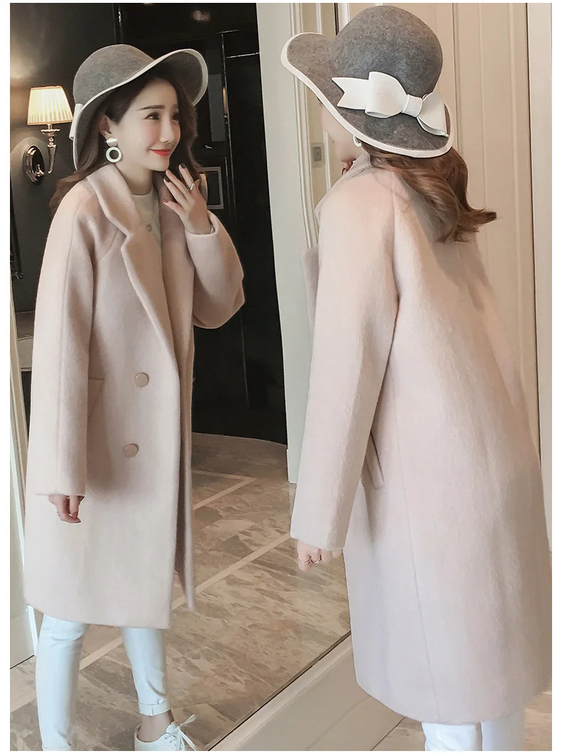 Autumn Winter Korean Overcoat Women 2021 Fashion Vintage Woolen Blend Coats Turn-Down Double Breasted Женская одежда