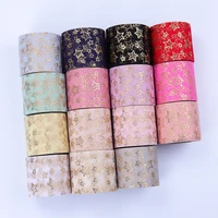 5yards glitter powder hollow stars printed organza stain ribbon for diy craft gift bouquet packaging sewing material
