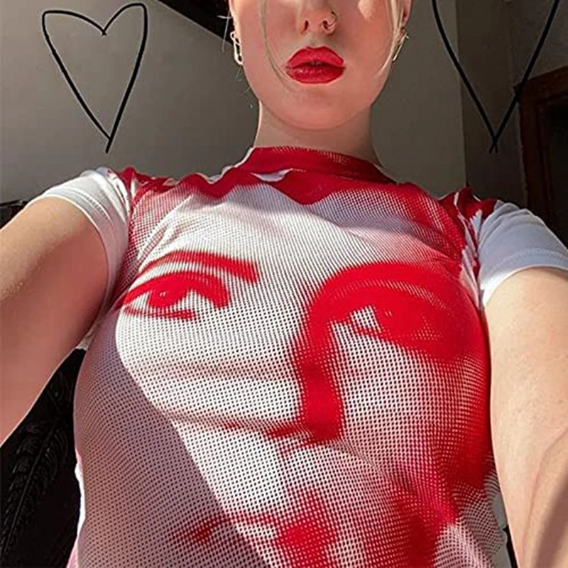 

Укороченный топ в стиле 90-х в стиле Харадзюку, Винтажная футболка с графическим принтом, облегающая футболка в готическом стиле, лето 2021