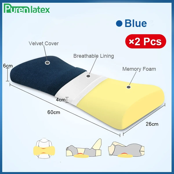 Blue2Pcs Purenlatex поясничная Подушка Пена Памяти кровать поддержка спины многофункциональная поясная подушка для боли в пояснице Спящая сторона лежа бедра - Цвет: Blue2Pcs