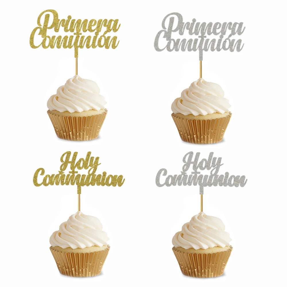 20 шт. золотые и серебряные топперы для кексов причастия | Дом сад