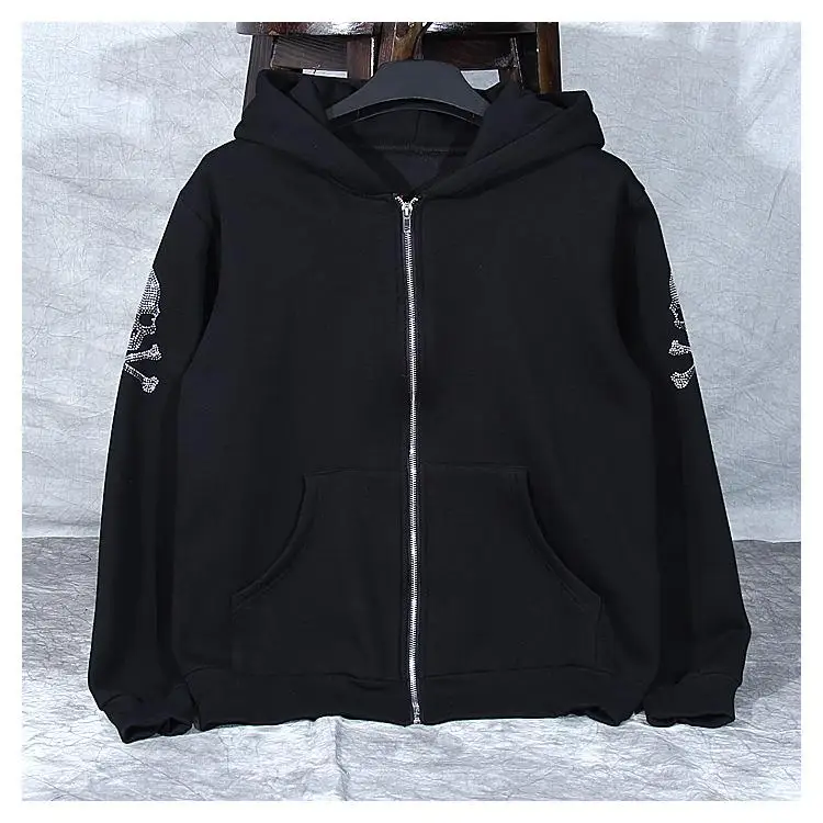 

2022 Autumn Female Hooded Sweatshirt Zipper Up Slit Back Long Sleeve Loose Print Women Fleece Hoodies Coats Plus Size Women
