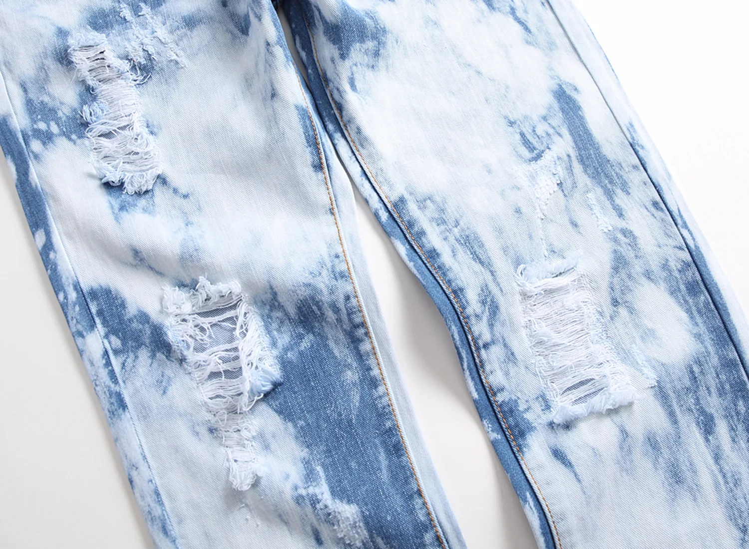 Высокие мужские джинсы стрит-стайл с дырками отбеленные Прямые повседневные