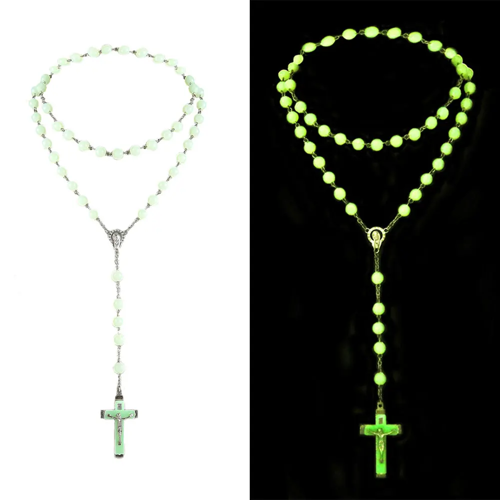 Пластиковые Четки светящиеся серебристые крест ожерелье католицизма