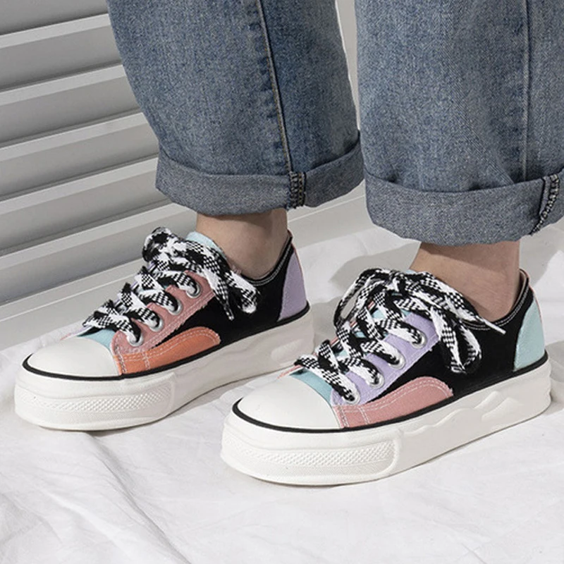 

Кеды женские на платформе, парусиновые кроссовки, летняя модная Милая обувь с прострочкой, разные цвета