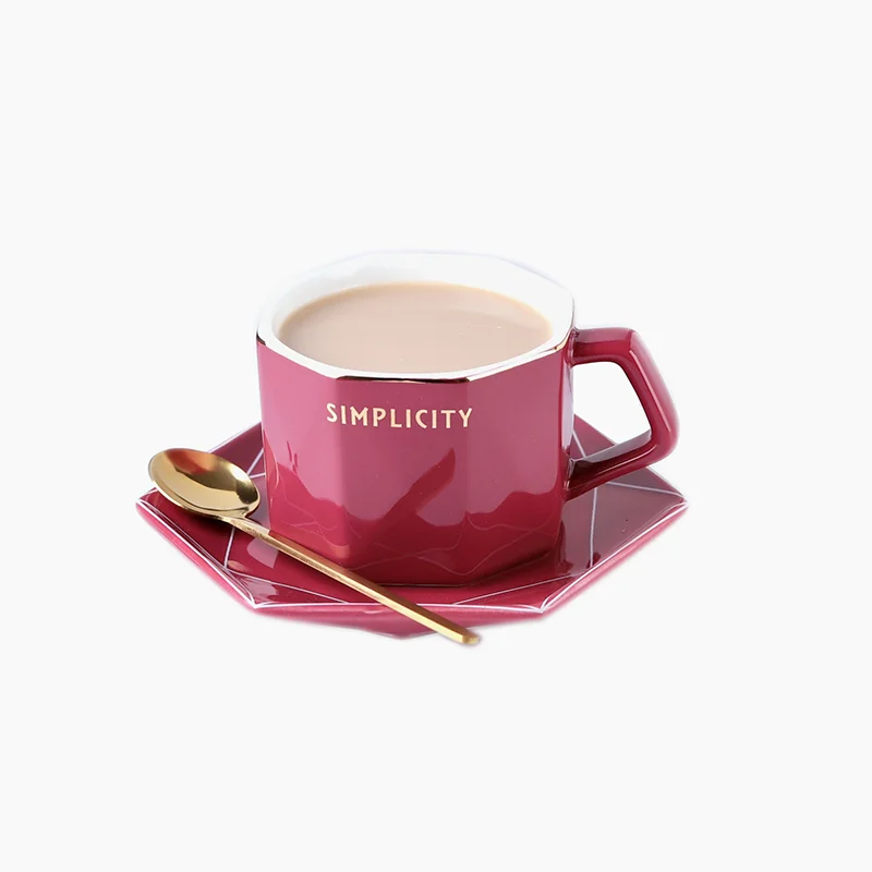 

Nordic Luxury Cup Simple Creative Handmade Ceramics High Quality Saucer Spoon Set Gold Rim Cup Xicara Home Drinkware DB60BD