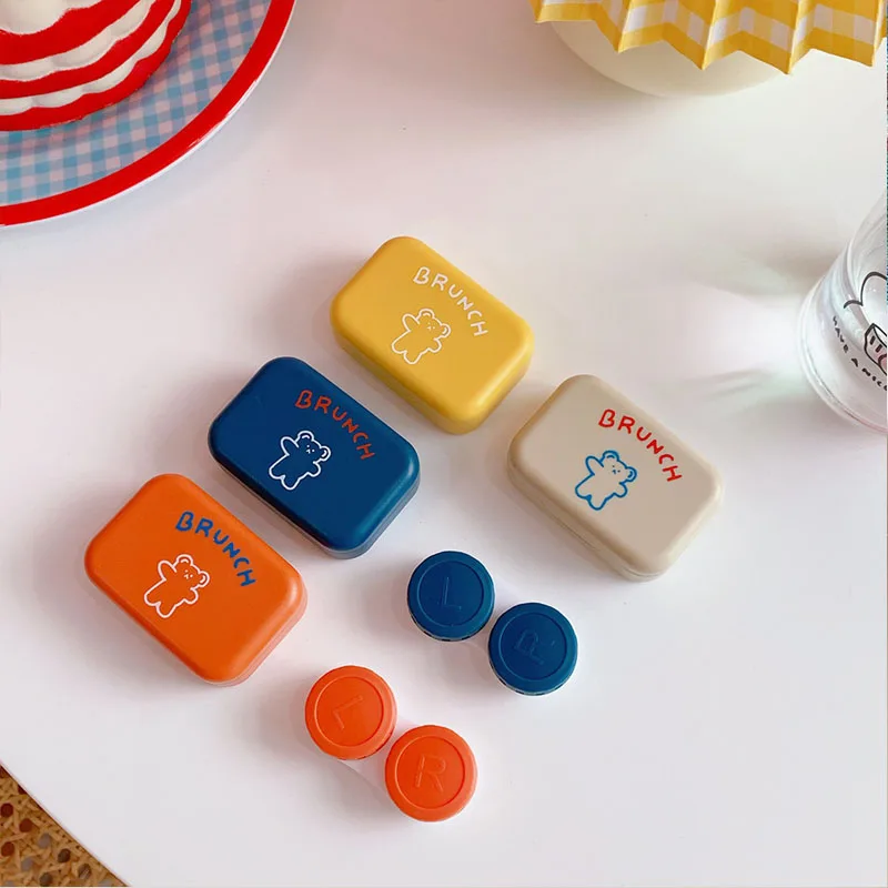 

Mini Contact Lens Case Pocket Portable Cartoons Easy Carry Storage Box Make up Beauty Mirror Container Travel Kit Cute Style