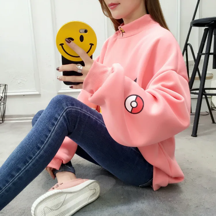 Женская толстовка Kpop осень зима флисовые толстовки желтый кавайный Пикачу с принтом Покемон Харадзюку Корейская одежда пуловер