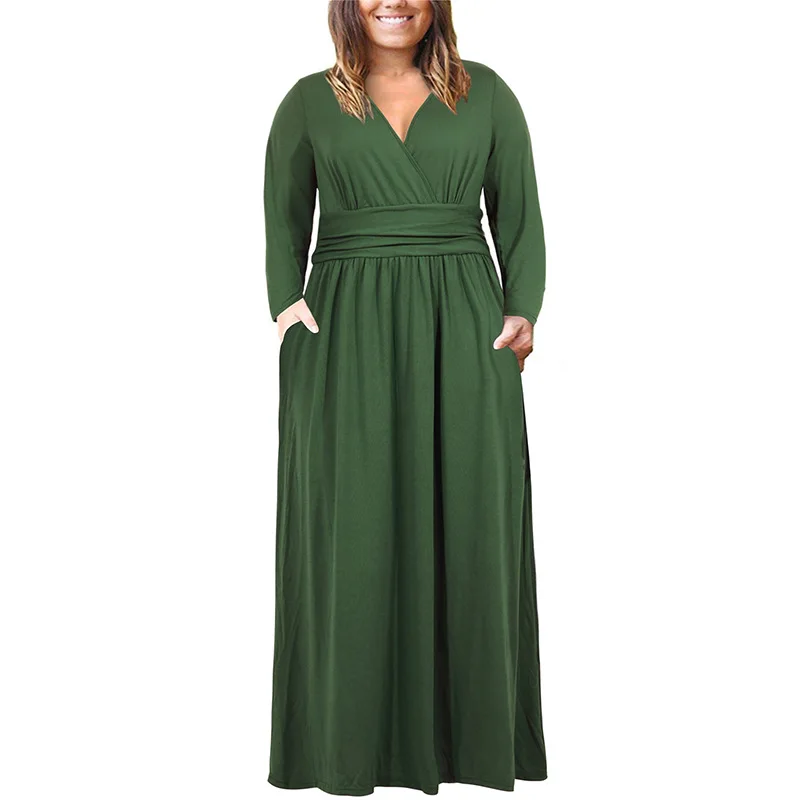 Женское платье с длинным рукавом повседневное свободное однотонное большого