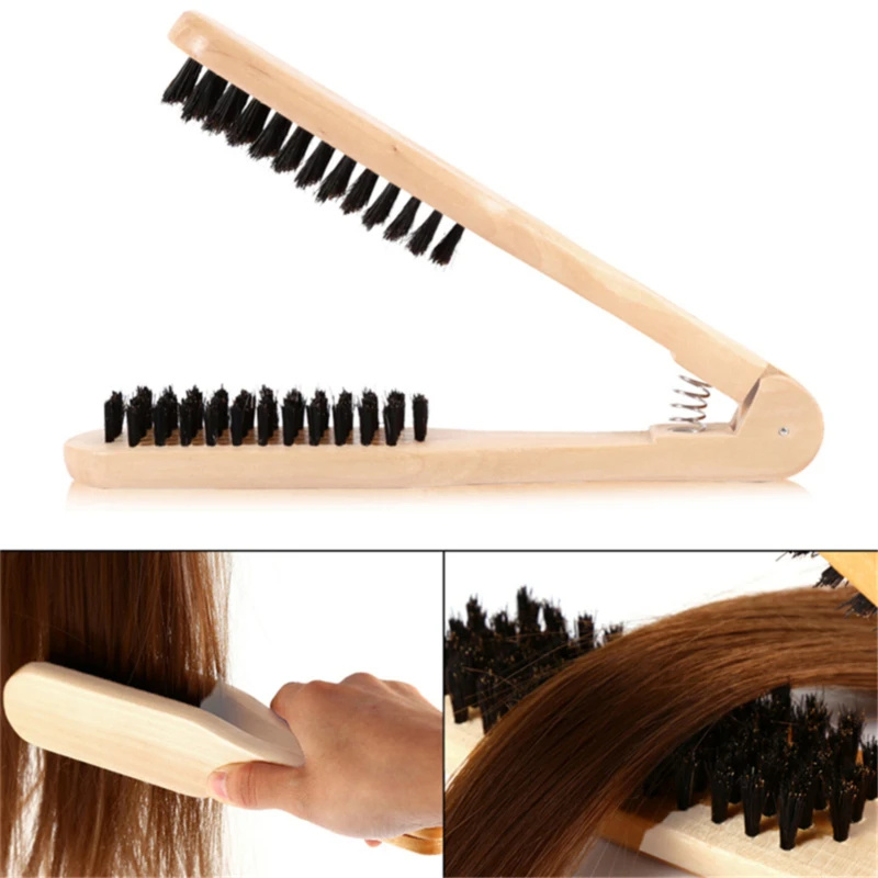 

Professional Double Brushes Hairdressing Comb V Type Straight Hair Brush Wooden Handle Anti-static Hair Styling Tools