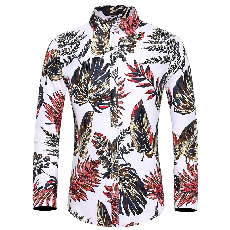 Men'S Fashions 2021 Autumn Spring Clothes Shirt Long Sleeves Hawaiian Beach Casual Floral Shirt For Man Big Size  S-5XL 6XL 7XL
