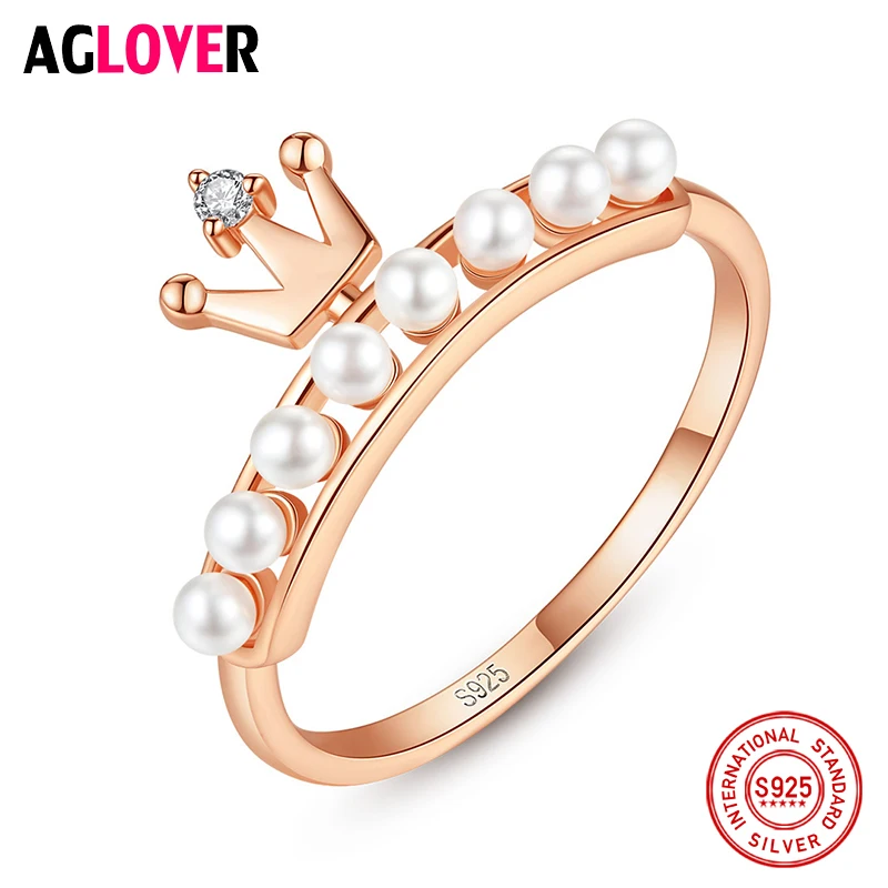 

2019 New 925 Sterling Silver Crown Ring Natural Freshwater Pearl Ring Charm Jewelry Women Wedding Jewelry Top Quality Wholesale