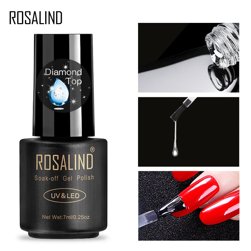 

Гель-лак для ногтей ROSALIND, верхнее и Базовое покрытие, 7 мл, Алмазный прозрачный стойкий маникюрный УФ-праймер, гель для базового покрытия