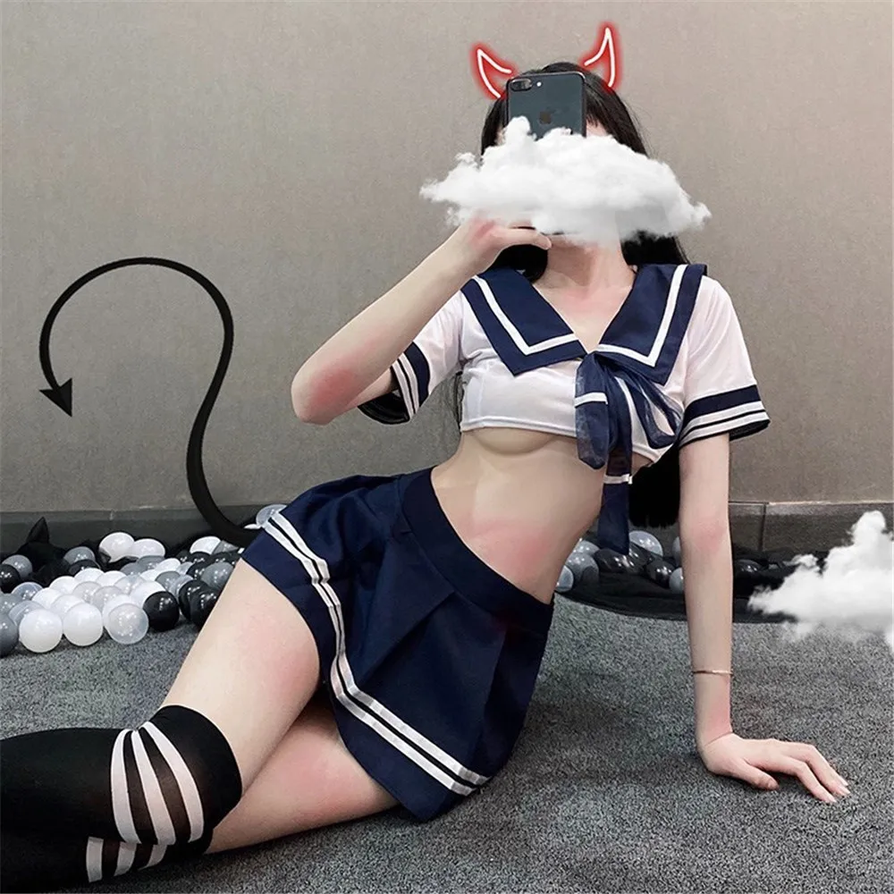 

Sexy Cute Lingerie Set Uniform Temptation Cosplay Costume Role Play Student Uniform Sailor Suit Erotic Miniskirt Pleated Skirt