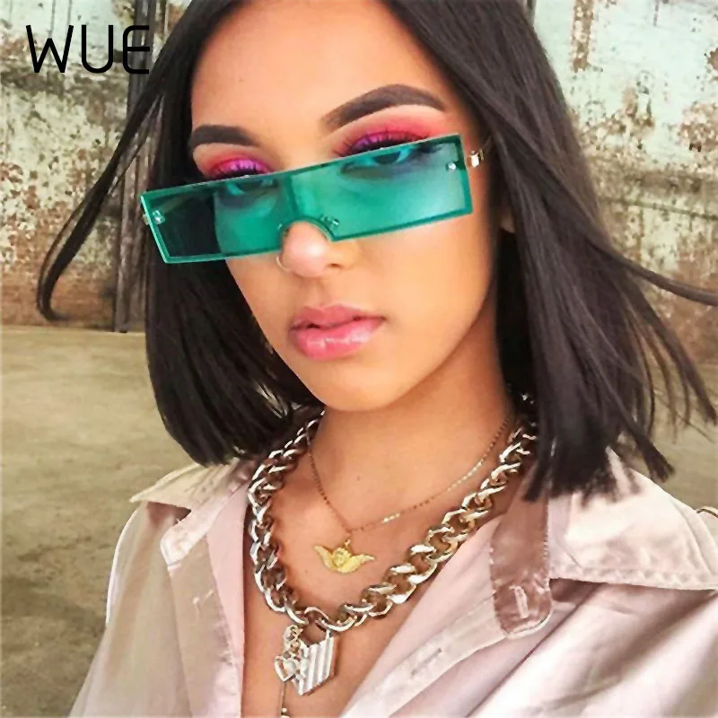 

2021 Trend Fashion Rectangle Sunglasses Women Brand Designer Fashion Green Red Clear Lens For Sexy Female Retro Eyewear UV400