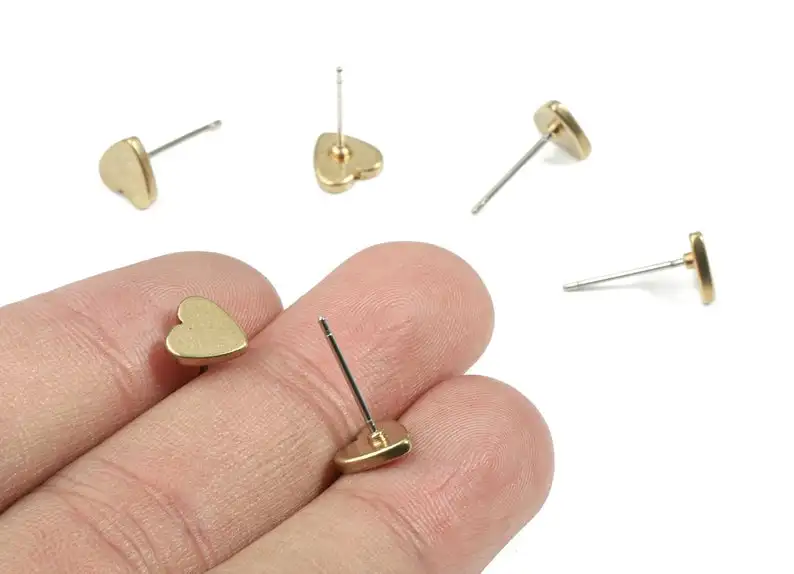 

Brass Heart Earring Stud - Raw Brass Heart Earring Post - Steel Stud - 12PCS/LOT - Jewelry Supplies - 7.77x7.84x1.54mm - PP3148