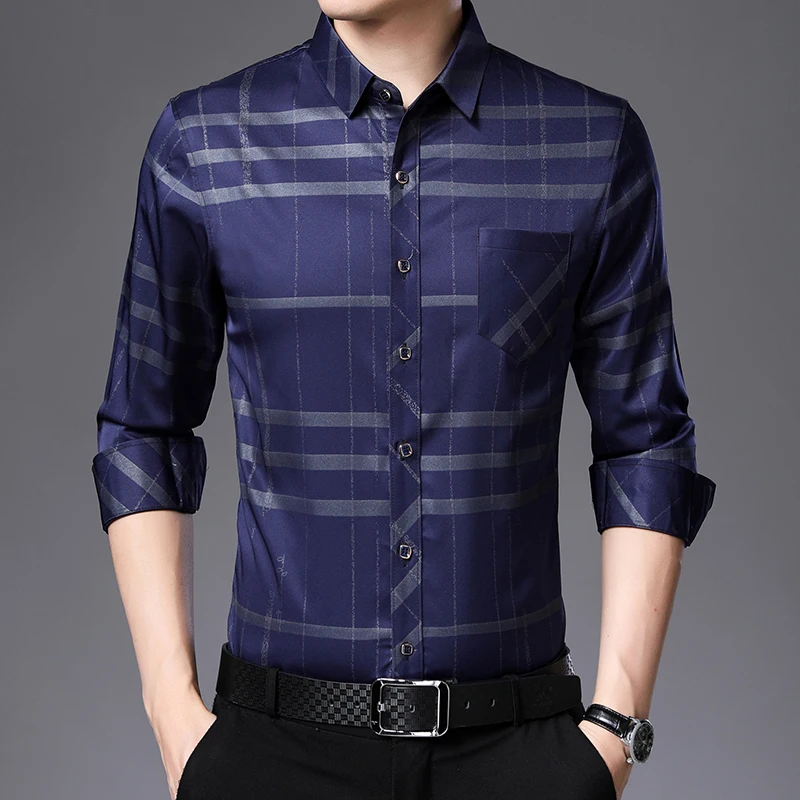 Новинка брендовые роскошные мужские рубашки весенние с длинными рукавами
