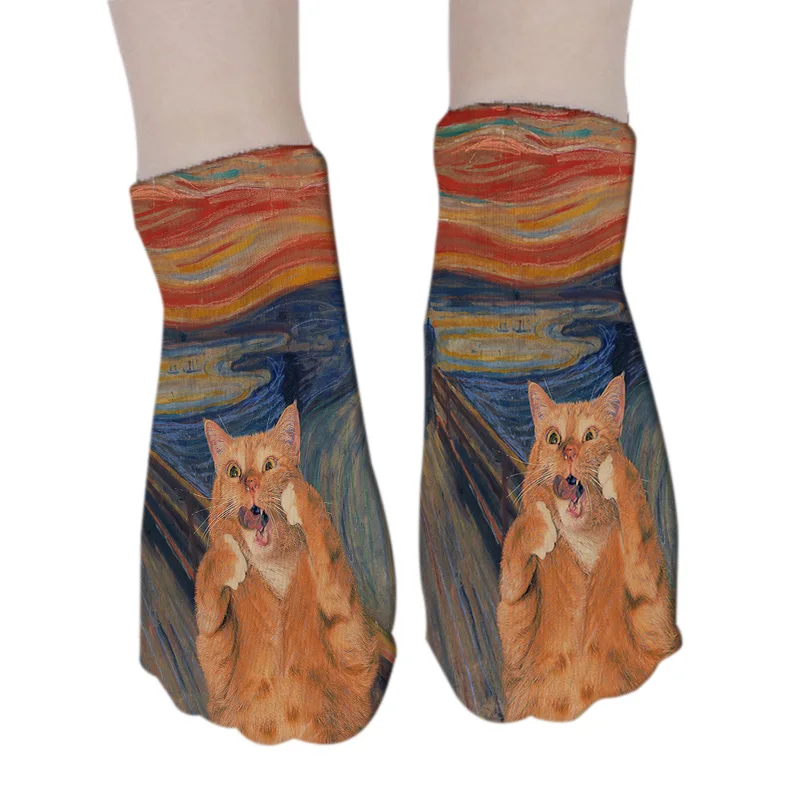 Новые женские хлопковые носки с 3D принтом художественным рисунком Ван Гога