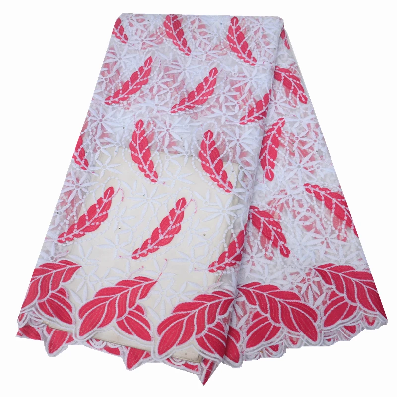 Африканская фатиновая кружевная ткань Сетчатое кружево черного и красного цвета