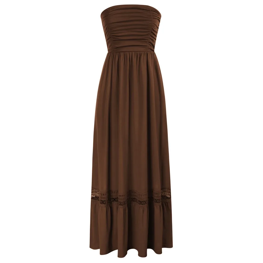 Женское длинное платье без бретелек однотонное летнее платье-трапеция с