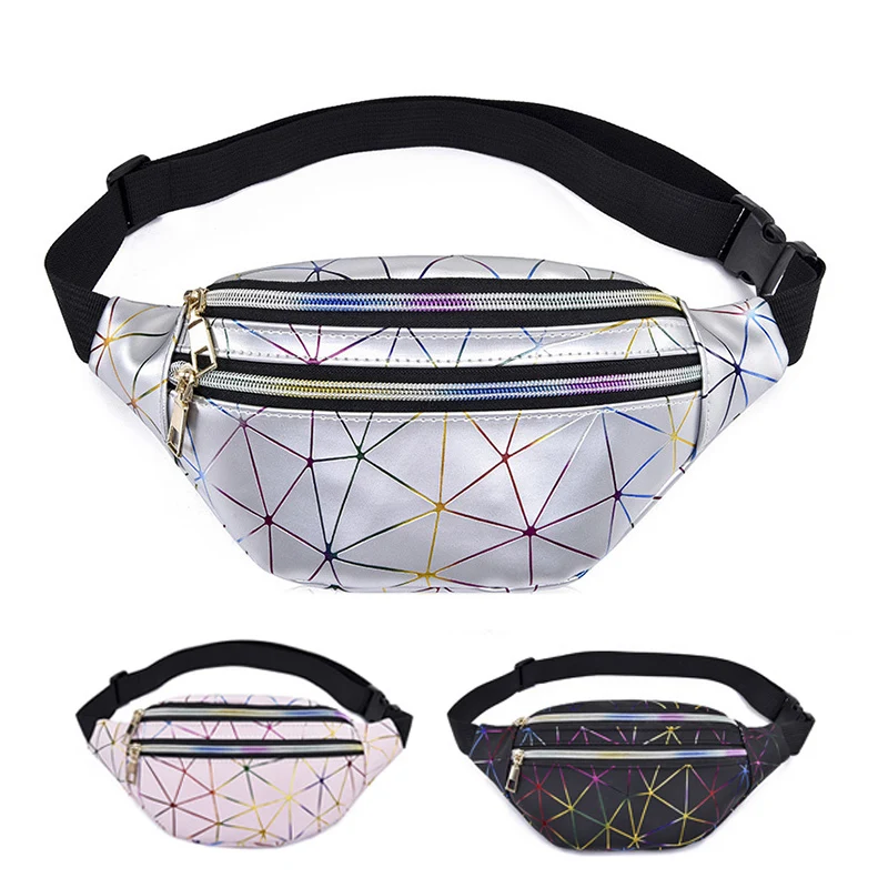 Поясная Сумка Женская поясная сумка черная Геометрическая Лазерная нагрудная