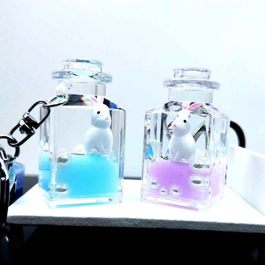 Блеск плавающий кролика блесток цепочка для ключей с принтом зыбучих песков